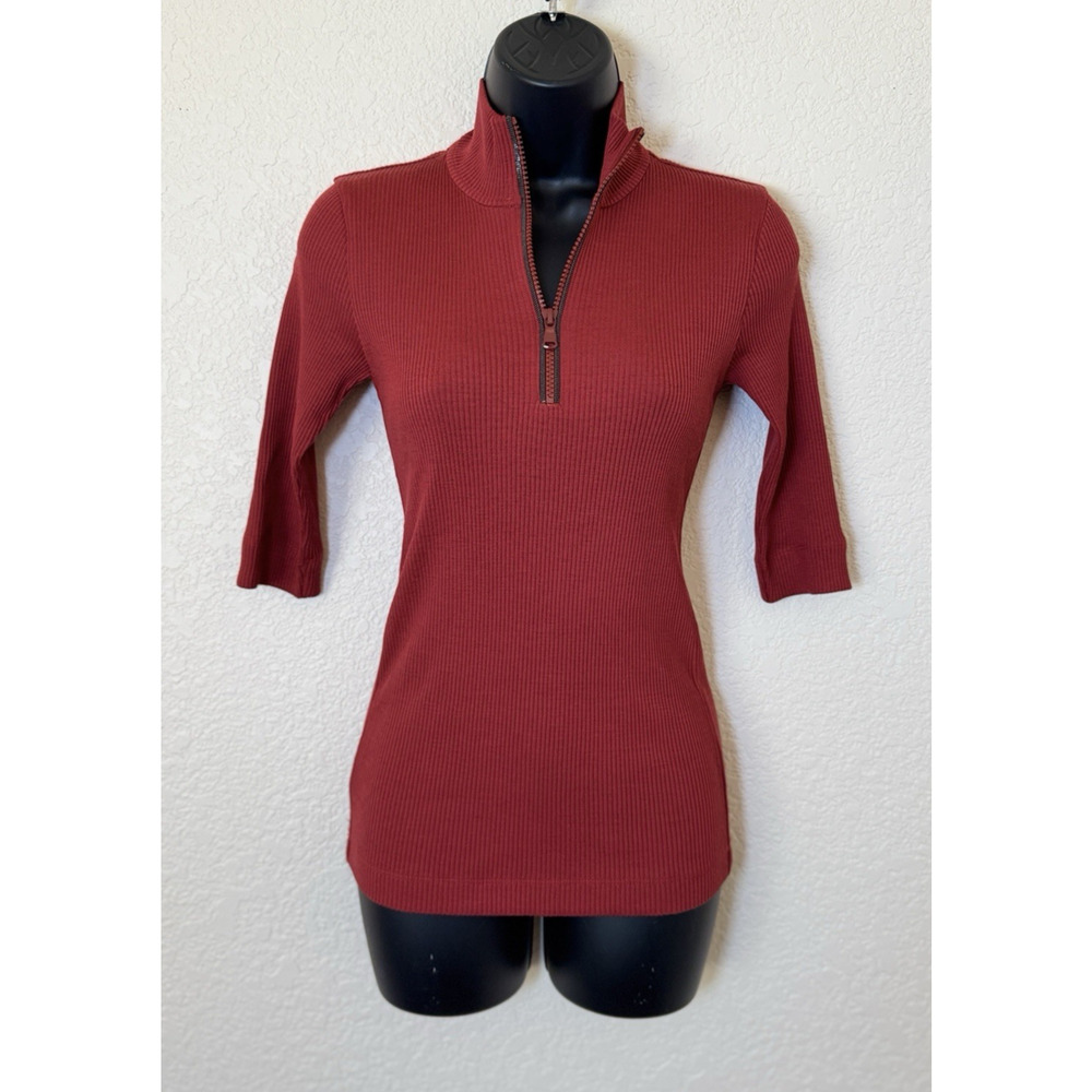 Brunello Cucinelli S 100% Lana Wool Ribbed Quarter Zip Top 3/4 Sleeve Luxe Italy